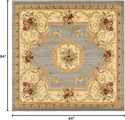 Rugs.com Chateau Collection Rug – 8 Ft Square Light Blue Medium Rug Perfect for Living Rooms, Kitchens, Entryways