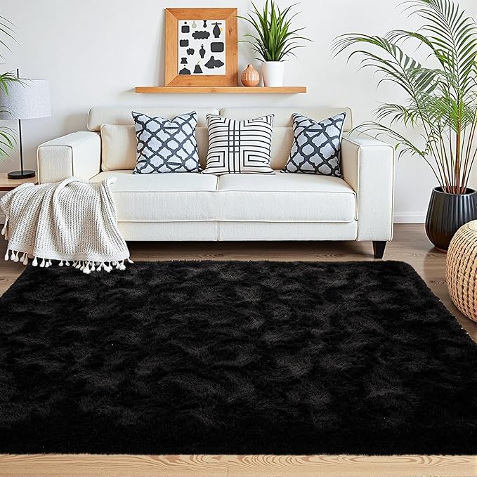 Beglad Fluffy Area Rugs 3 x 5 Feet, Modern Minimalist Style Shag Rugs, Non-Slip Indoor Carpet Soft Rugs for Bedroom, Living Room, Black