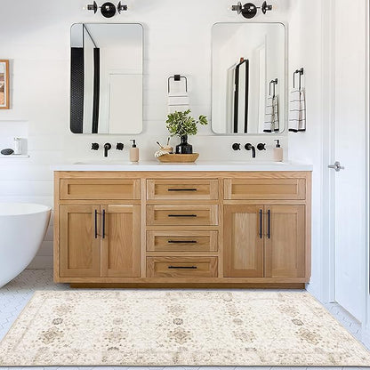 ReaLife Rugs Machine Washable Area Rug Runner - Living Room Bedroom Bathroom Kitchen Entryway Office - Padded Low Pile Stain Resistant Premium - Boho Farmhouse Vintage - BEV - Beige 2'6" x 6'