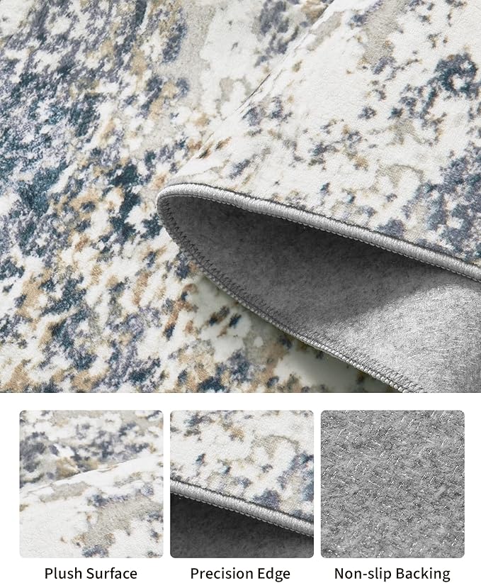 Art&Tuft 2x10 Runner Rug - Washable Runner Rugs, Non-Slip Runner Rug for Hallway, Low-Pile 2x10 Rug Runner Kitchen Laundry Room Rug Throw Carpet for Entrance Bedroom Living Room, Blue