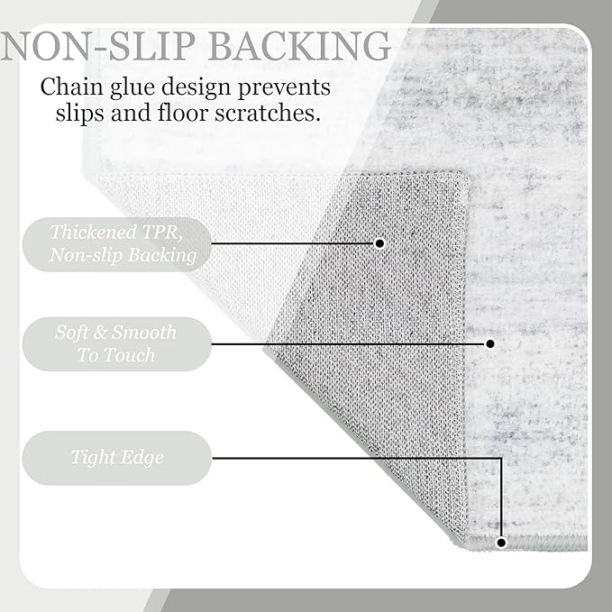 MUJOO Small Rug Washable,2x3 Area Rugs for Entryway Entry Entrance Bedroom Bathroom,Modern Abstract Low Pile Throw Rug,Front Door Mat Non Slip Accent Neutral Carpet Indoor Grey