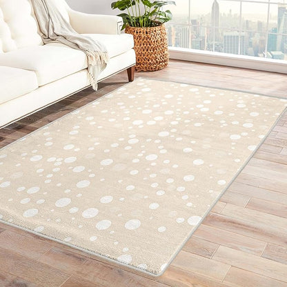Beige Bubble Print Rug for Living Room & Bedroom, 8x10, Minimalist, Washable, Non-Slip, Kids & Pets Friendly