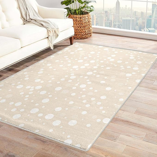 Beige Rug, 6x8 Rug, Bubble Print Rugs for Living Room Bedroom Dining, Minimalist Large Area Rug, Washable Rug Non Slip Soft Indoor Carpet, Kids and Pets Friendly, Beige Home & Room Decor