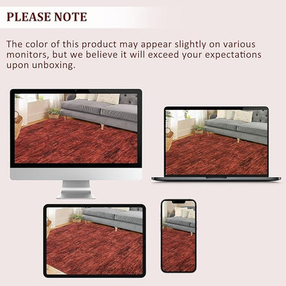 RUGSREAL Washable Rug 10x13 for Living Room Modern Abstract Area Rug Non-Slip Large Contemporary Bedroom Rug Stain Resistant Aesthetic Accent Floor Carpet Foldable Solid Rug for Home Office, Red