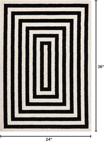 Abani Contemporary Blue & Ivory 2'x3' Area Rug, Contrasting Geometric Modern Stripe Symmetrical Living Room Carpet Rugs