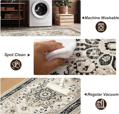 XWZO Entryway Area Rug 2x3ft — Soft Low Pile Non-Slip Door Mat for Bedroom Bathroom Kitchen Laundry, Spill Resistant Washable Small Indoor Carpet for Doorway & Entrance, Brown Beige