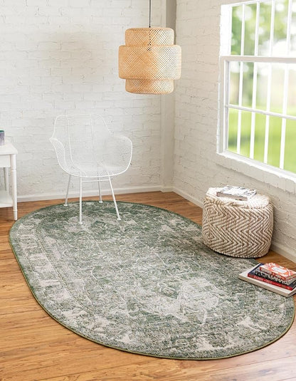 Unique Loom Isabella Collection Area Rug - Adjani (7' 10" x 10' Oval, Green/ Ivory)