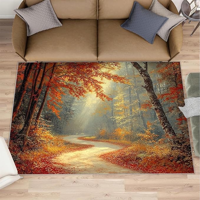 3x5 Autumn Forest Dorm Rug - Natural Landscape Small Rugs for Bedroom, Forest Path Area Rug Washable Non Slip for Bedroom Kitchen Living Room Entryway