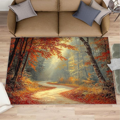 5x8 Autumn Forest Kids Rug - Natural Landscape Dining Room Rug, Forest Path Area Rugs Indoor Modern Rugs for Bedroom Hardwood Floors Teen Room