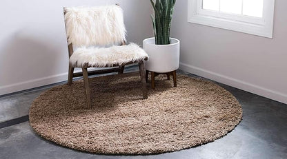 Unique Loom Solid Shag Collection Area Rug (7' 10" Round, Sandy Brown)