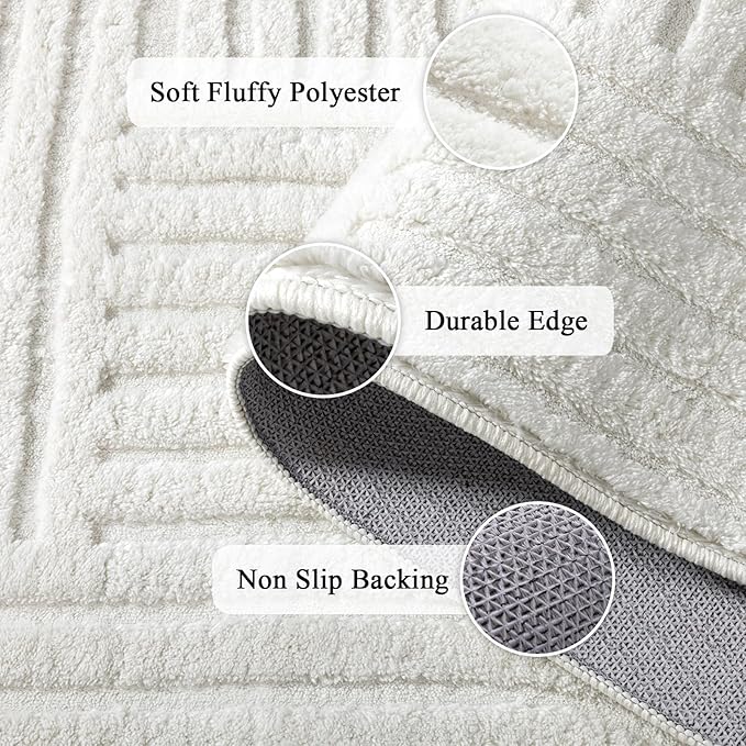 SHACOS Soft Cozy Fluffy Arch Pattern High-Low Pile Area Rugs 6'x9' Large Non Slip Washable Modern Geometric Rug Scandinavian Minimalist Carpet for Living Room Bedroom Dining Room, Cream White