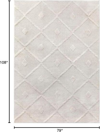 Antep Rugs Palafito 6x9 Geometric Shag Diamond High-Low Pile Textured Indoor Area Rug (Beige, 6'7" x 9')