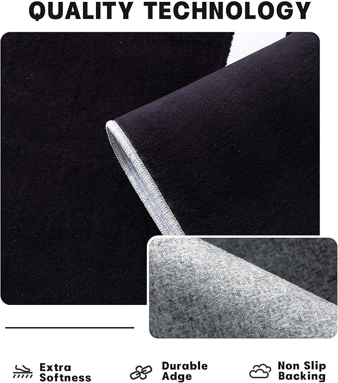 YIHOUSE Modern Washable Area Rug for Living Room Bedroom - Large Abstract Black and White Rug Non-Slip Ultra-Thin Home Decor (Dark Abstract, 8'x10'ft)