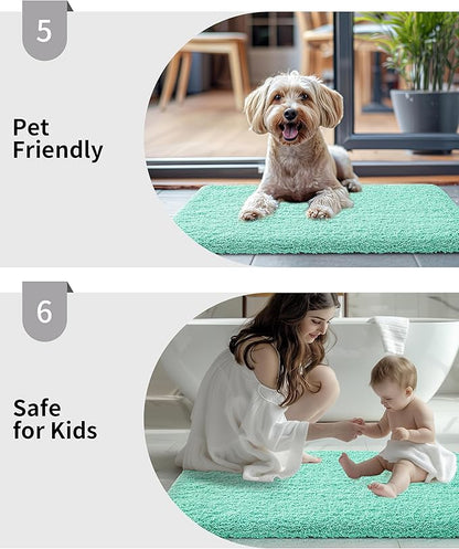 Bathroom Rug 24x36 Non Slip Fluffy Bath Mat for Bathroom Floor Washable Plush Luxury Bath Rug for Tub Soft Absorbent Shower Mat, Spa Blue