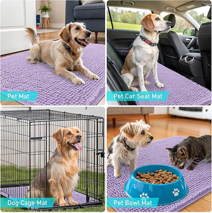 OLANLY Dog Door Mat for Muddy Paws 59x24, Absorbs Moisture and Dirt, Absorbent Non-Slip Washable Doormat, Quick Dry Chenille Mud Mat for Dogs, Entry Indoor Entryway Carpet for Inside Floor, Lavender