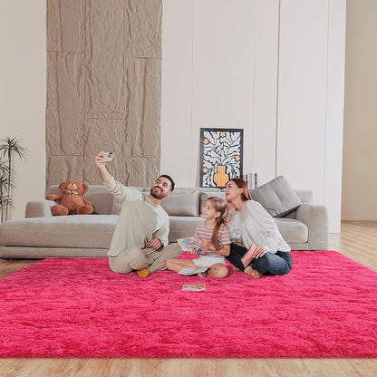 8x10 Area Rugs for Living Room, Fluffy Large Rugs for Bedroom, Soft Shag Fuzzy Non-Slip Carpet for Kids Boys and Girls Nursery Room Dorm Indoor Home Decor (Hot Pink, 8ft x 10ft)