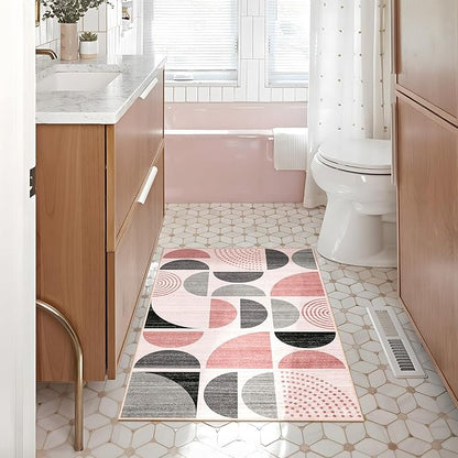MUJOO Small Rug Washable,Boho 2x3 Area Rugs for Entryway Bathroom Entry Entrance Bedroom Kitchen,Front Door Mat Throw Carpet Non Slip Indoor Soft Modern Abstract Pink and Grey