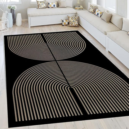 Modern Rainbow Area Rug 4x6 Black Comfort Soft Low Profile Machine Washable Non-Slip Rug, Contemporary Backyard Living Room Mat
