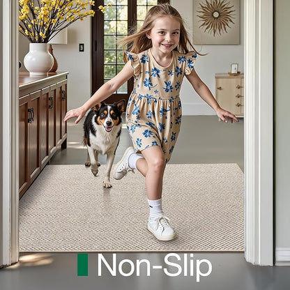 LUMI Ultra Thin Indoor Door Mat for Entrance 48"x72", Non Slip Entryway Mat, Low Profile Doormat, Unique Herringbone Design Carpet for Inside, Patio, Porch, Beige