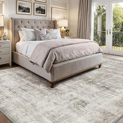 LUMI 8x10 Washable Area Rug for Living Room, Ultra Soft Modern Neutral Grey Rugs Non Slip with Rubber Backing, Low Profile, High Traffic, Stain Resistant Carpets, Ideal for Bedroom, Dining Room