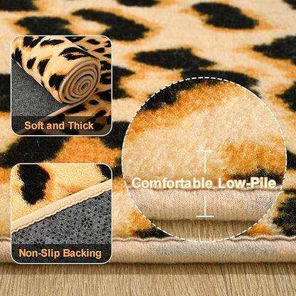 Amearea Soft Leopard Rugs for Bedroom Living Room, 4x6 Modern Cheetah Print Thickened Memory Foam Rug, Fluffy Indoor Washable Animal Rug Carpet for Kids Boys Girls Dorm Nursery Room Home Decor, Khaki