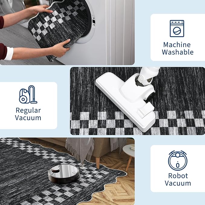 GarveeHome Area Rug 6x9 Large Living Room Modern Border Throw Rug with Rubber Backing Stain Resistant Dining Room Throw Carpet Washable Scalloped Rug for Bedroom Home Decor Office, Grey