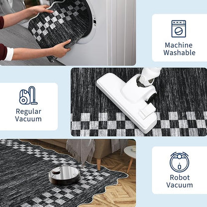 GarveeHome Washable Rug 5x7 for Living Room Large Bedroom Scalloped Rug Non Slip Stain Resistant Modern Border Throw Carpet Soft Boho Rug for Dining Room Nursery Home Office, Grey