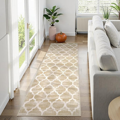 Lahome Moroccan Washable Kitchen Runner Rug - 2x6 Runners for Hallways with Rubber Backing Throw Soft Non-Slip Laundry Room Rug Taupe Print Distressed Modern Carpet Runner for Bathroom Bedroom