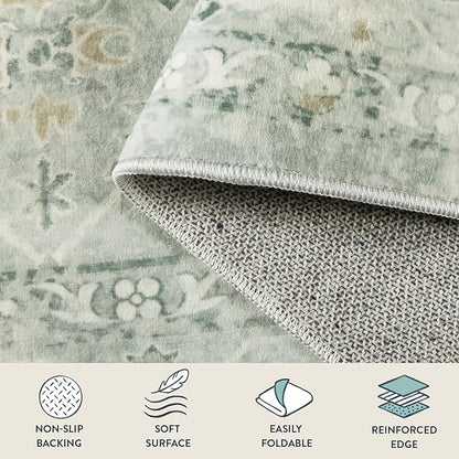 Lahome Vintage 9x12 Washable Green Rugs for Living Room Bedroom, Boho Dining Room Rugs for Under Table, Soft Non Slip Indoor Throw Carpet for Home Office Playroom (9x12ft,Light Green)