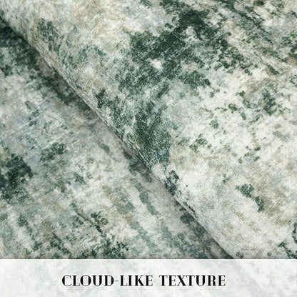 Modern Abstract Runner Rug 2x5, Grey Green Washable Entryway Kitchen Runner Non-Slip Soft Hallway Rug Runner Thin Print Faux Wool Carpet for Bedroom Laundry Room Indoor