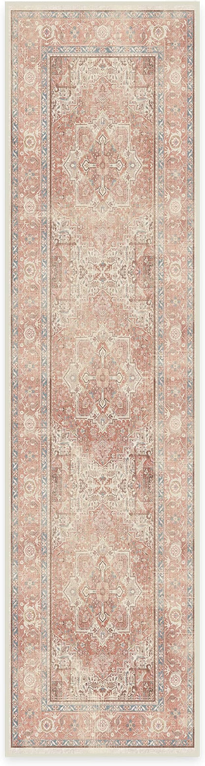 RUGGABLE Washable Runner Rug – Kamran Rose Pink 2.5x10, Stain-Resistant, Non-Slip Hallway Runner – Machine Washable Rug for Hallway, Entryway, Living Room & Kitchen–with Cushioned Pad