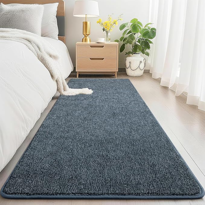 HQAYW 2x6 Soft Runner Rug for Hallways, Thickened Memory Foam Small Throw Bedside Rugs for Bedroom Living Room, Low Pile Washable Non Slip Carpet for Teens Kids Nursery Dorm Decor, Navy Blue