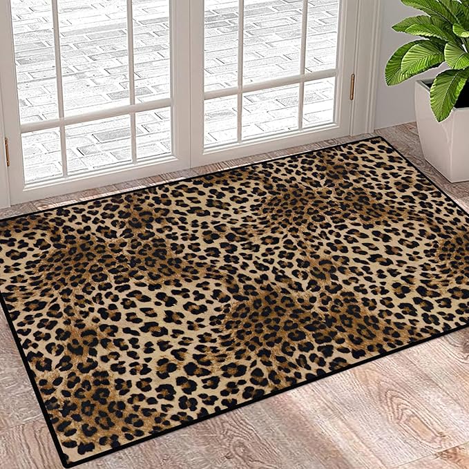 Leopard Rug 2x3 Washable Animal Print Rugs Non Slip Short Plush Ultra Soft Modern Entryway Rug for Indoor Entry Bedroom Bathroom