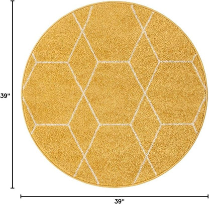 Unique Loom Trellis Frieze Collection Area Rug - Geometric (3' Round, Yellow/ Ivory)
