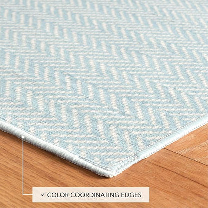 Dash and Albert Herringbone Machine Washable Area Rug - Runner - 2.5' x 8' Swedish Blue - Geometric Accent Rug - Anti-Slip Backing, Lightweight, Machine Washable, High Traffic Areas Kitchen, Mudroom