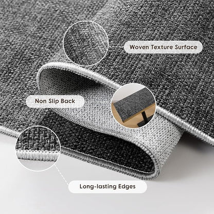 LBRO2M Easy Jute Solid Area Rug 6X9 Washable Rugs for Living Room Bedroom Natural Jute Look Indoor Outdoor Rug Durable, Solid Non Shedding Eco Friendly (6X9 Black Gray)