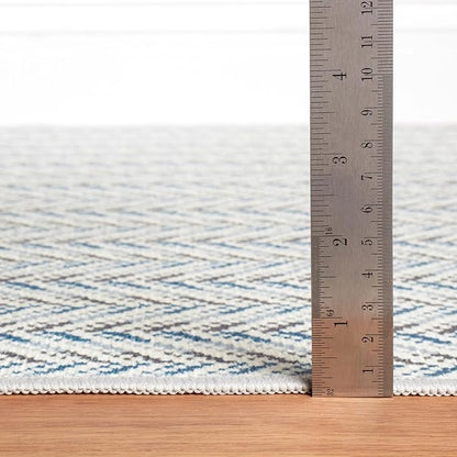 Dash & Albert Lowell Blue Machine Washable Rug, 3 X 5 Feet, Blue Graphic Pattern - Premium Luxury Hotel Quality Soft Breathable Hypoallergenic Machine Washable Easy Care All Season Comfortable