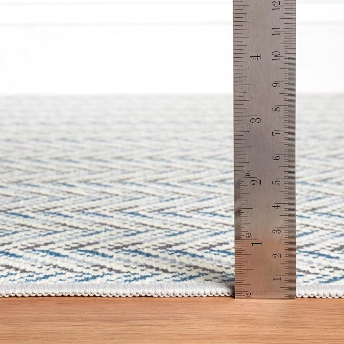 Dash & Albert Lowell Blue Machine Washable Rug, 5 X 8 Feet, Blue Graphic Pattern - Premium Luxury Hotel Quality Soft Breathable Hypoallergenic Machine Washable Easy Care All Season Comfortable