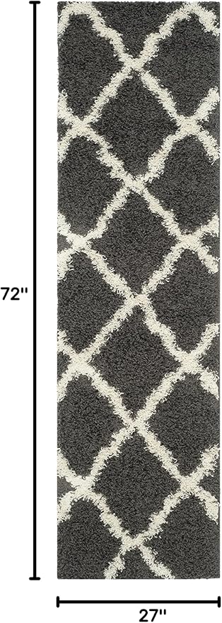SAFAVIEH Dallas Shag Collection Runner Rug - 2'3" x 6', Dark Grey & Ivory, Trellis Design, Non-Shedding & Easy Care, 1.5-inch Thick Ideal for High Traffic Areas in Living Room, Bedroom (SGD257A)