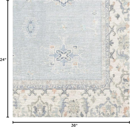 RUGGABLE Washable Vintage Area Rug – Verena Soft Blue 2x3, Stain-Resistant, Non-Slip – Small Machine Washable Rugs for Living Room, Bedroom, Hallway, Entryway & Bathroom–with Standard Pad