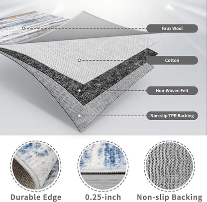 5x12 Runner Rug for Wide Hallway: Long Washable Runners for Entryway Living Room Dining Room - Stain and Water Resistant Rugs with Non-Slip Backing - Soft Low-Pile Carpet Navy Grey