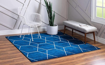 Unique Loom Trellis Frieze Collection Area Rug - Geometric (5' Square, Navy Blue/ Ivory)