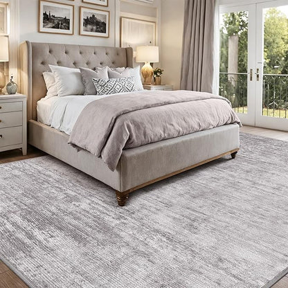 LUMI 8x10 Washable Neutral Area Rug, Ultra-Soft, Non-Slip, Low-Profile Grey Carpet with Enhanced Anti-Slip Backing for Living Room, Bedroom, Indoor Spaces, and Home Décor