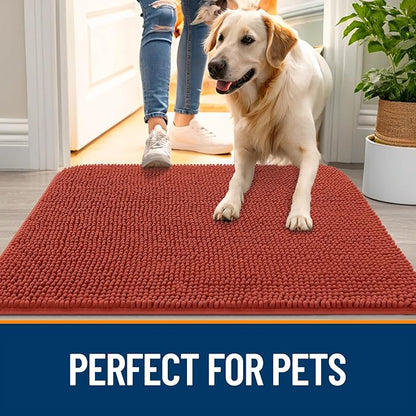 OLANLY Dog Door Mat for Muddy Paws 30x20, Absorbs Moisture and Dirt, Absorbent Non-Slip Washable Doormat, Quick Dry Chenille Mud Mat for Dogs, Entry Indoor Entryway Carpet for Inside Floor, Maple Red