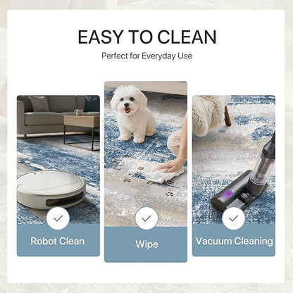 GENIMO No Crease Non Slip 8x10 Area Rugs for Living Room, Craft Woven Modern Abstract Rug, Soft Floor Carpet, Single-Piece Rugs for Bedroom, Dining Room, Office, Blue