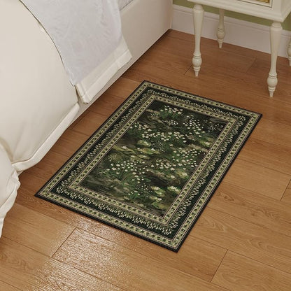Rugcomf 2x3 Rug Impressionist-Style Vintage Indoor Door Mat Machine Washable Small Area Rug Non-Slip Low Pile Throw Rugs for Entryway Kitchen Front Door Indoor Entrance Entry Kids Room, Green