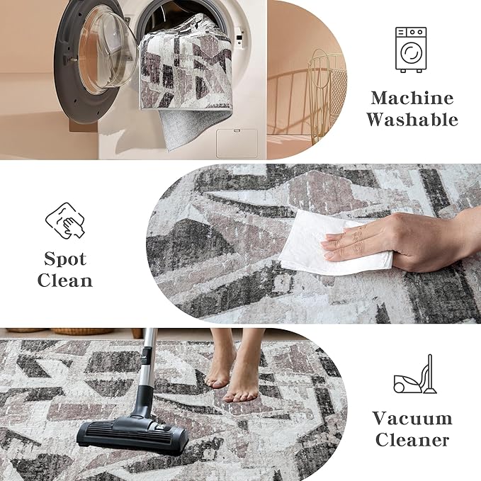6X9 Area Rugs for Living Room Bedroom,Modern Abstract Large Carpet Washable Rugs 6X9 for Dining Room Office,Non Slip Gray Print Faux Wool Thin 6 by 9 Indoor Nursery Kids Home Pet & Child Friendly