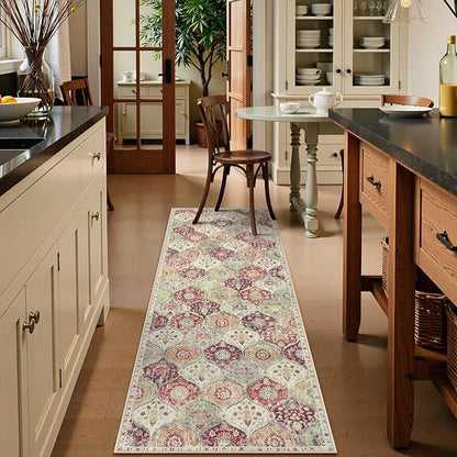 Lahome Moroccan Trellis Hallway Rug, 2x5 Washable Runner Rug Non Slip Kitchen Runners for Hallways, Ultra-Thin Vintage Carpet for Bedroom Bathroom Entryway, Orange/Terracotta