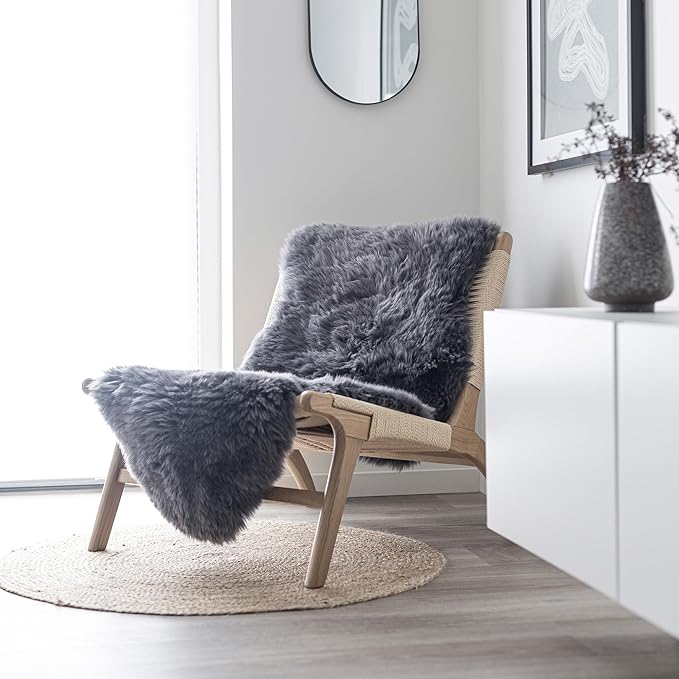 Real Sheepskin Rug 2x6 ft | Sheepskin Rugs for Living Room and Sofa | Bedside Rugs for Bedrooms | Large Fluffy Rug is Breathable & Heat-regulating in Color Dark Grey