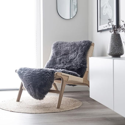 Real Sheepskin Rug 2x6 ft | Sheepskin Rugs for Living Room and Sofa | Bedside Rugs for Bedrooms | Large Fluffy Rug is Breathable & Heat-regulating in Color Dark Grey